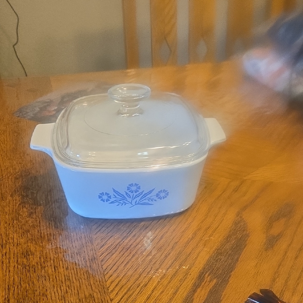 Corningware White and Blue Casserole Dish with Lid